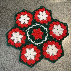 Vintage Christmas Crochet Doily Potholder Grandmas Handmade Gift Made With Love